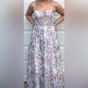 Purple floral prom dress